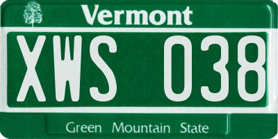 VT license plate XWS038