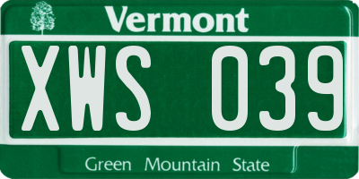 VT license plate XWS039