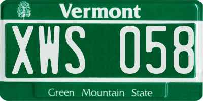 VT license plate XWS058