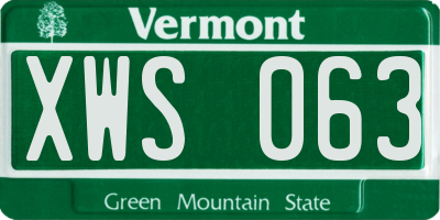 VT license plate XWS063