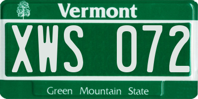 VT license plate XWS072