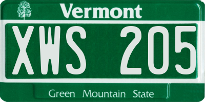 VT license plate XWS205