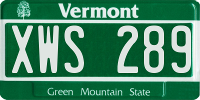 VT license plate XWS289