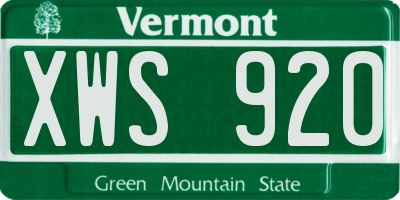 VT license plate XWS920