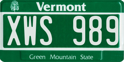 VT license plate XWS989