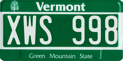 VT license plate XWS998