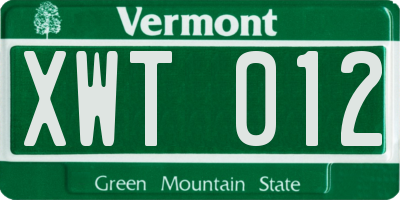 VT license plate XWT012