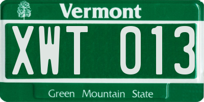 VT license plate XWT013