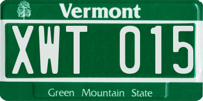 VT license plate XWT015