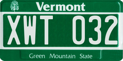 VT license plate XWT032