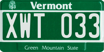 VT license plate XWT033