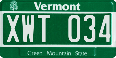 VT license plate XWT034