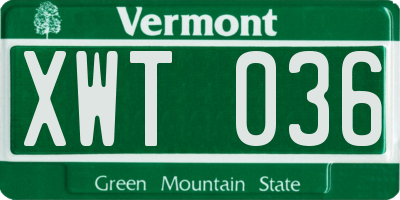 VT license plate XWT036