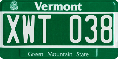 VT license plate XWT038