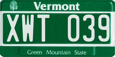 VT license plate XWT039
