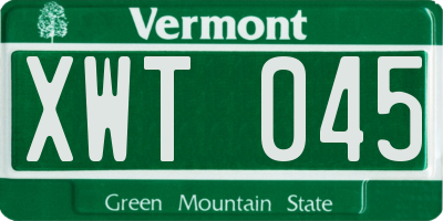 VT license plate XWT045