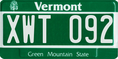 VT license plate XWT092