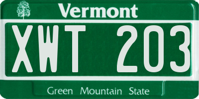 VT license plate XWT203