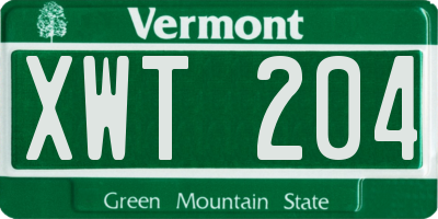 VT license plate XWT204