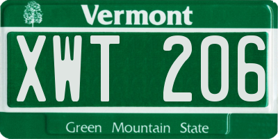 VT license plate XWT206