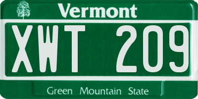VT license plate XWT209