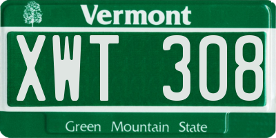 VT license plate XWT308