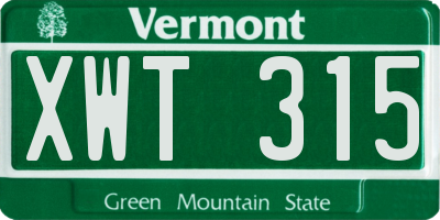 VT license plate XWT315