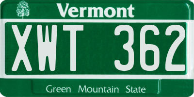 VT license plate XWT362