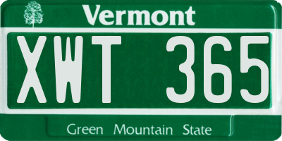 VT license plate XWT365