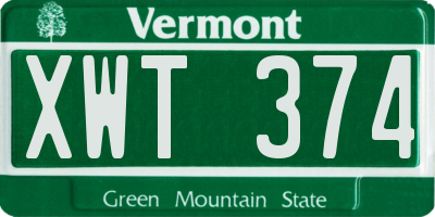 VT license plate XWT374