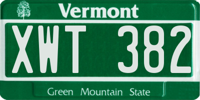 VT license plate XWT382