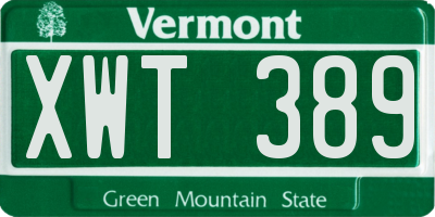 VT license plate XWT389
