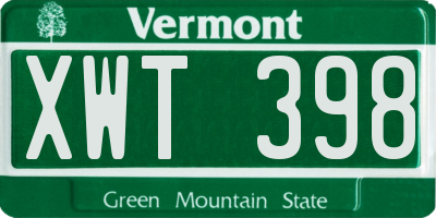 VT license plate XWT398