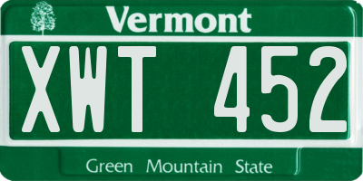 VT license plate XWT452
