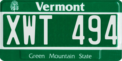 VT license plate XWT494