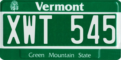 VT license plate XWT545