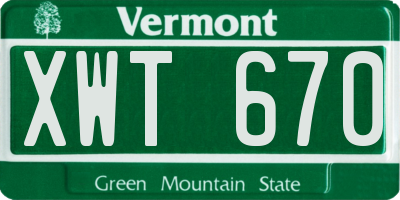 VT license plate XWT670