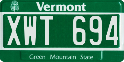 VT license plate XWT694