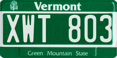 VT license plate XWT803