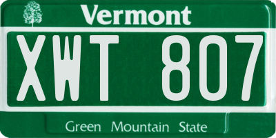 VT license plate XWT807
