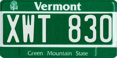 VT license plate XWT830