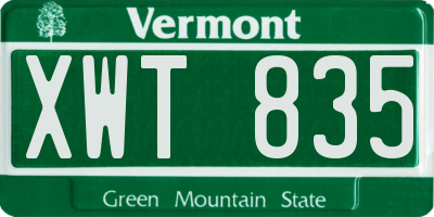 VT license plate XWT835