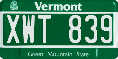 VT license plate XWT839