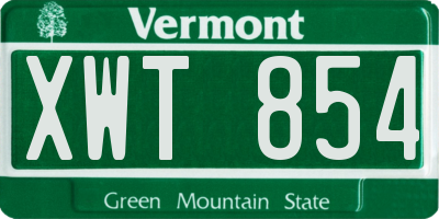 VT license plate XWT854