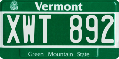 VT license plate XWT892