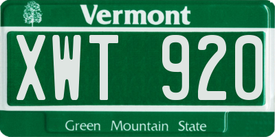 VT license plate XWT920