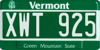 VT license plate XWT925