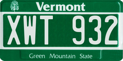 VT license plate XWT932