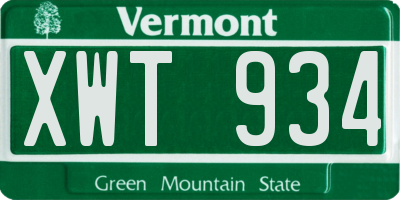 VT license plate XWT934