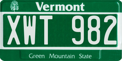 VT license plate XWT982